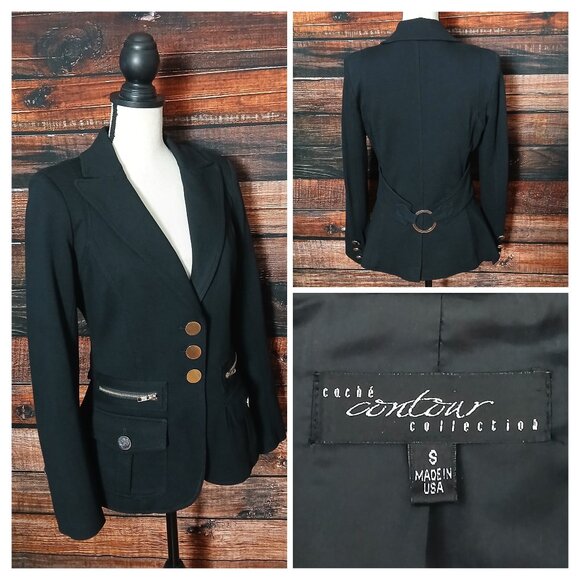 Cache Contour Collection Jacket Blazer Size S Black Embellished Ponte Made in US - Picture 1 of 9